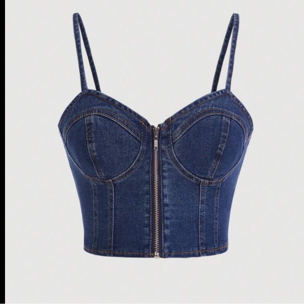 🦋 SHEIN WOMENS SIZE MEDIUM ZIP UP BUSTIER CAMI DENIM TOP